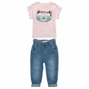 MINOTI Shorts und T-Shirt im Set Rosa/Denim-Hellblau