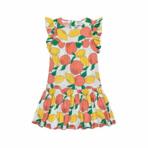 MINOTI Kleid mit Flügerärmeln Weiß/Orange/Gelb
