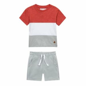 MINOTI T-Shirt und Shorts im Set Grau/Weiß