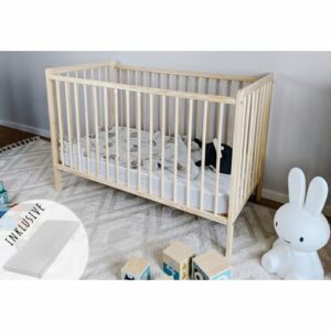 Kids Collective Babybett Gitterbett 60x120 höhenverstellbar & herausnehmbare Sprossen natur mit Matratze