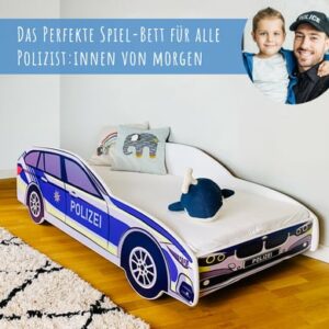 Kids Collective Autobett Kinderbett Jugendbett 70x140 mit Rausfallschutz / Spielbett blau mit Matratze