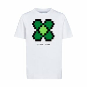 F4NT4STIC T-Shirt Silvester Happy New Year Pixel Kleeblatt weiß
