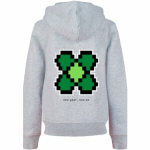 F4NT4STIC Hoodie Silvester Happy New Year Pixel Kleeblatt heather grey