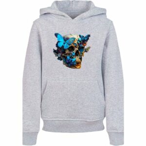 F4NT4STIC Hoodie Butterfly Skull HOODIE UNISEX heather grey